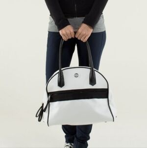 LULULEMON Sweat Once A Day Bag Bowling Style Tote White with Pink Interior